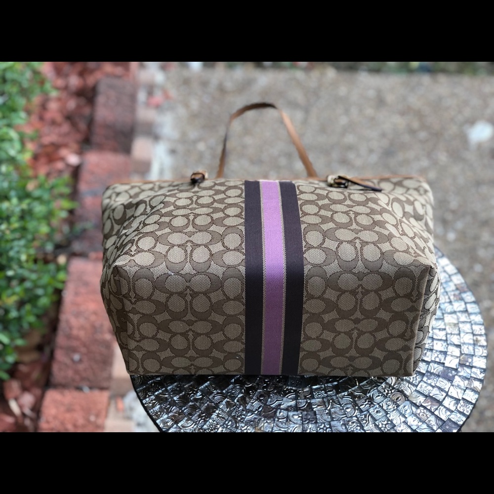Coach center stripe signature tote bag dark khaki - Picture 7 of 8